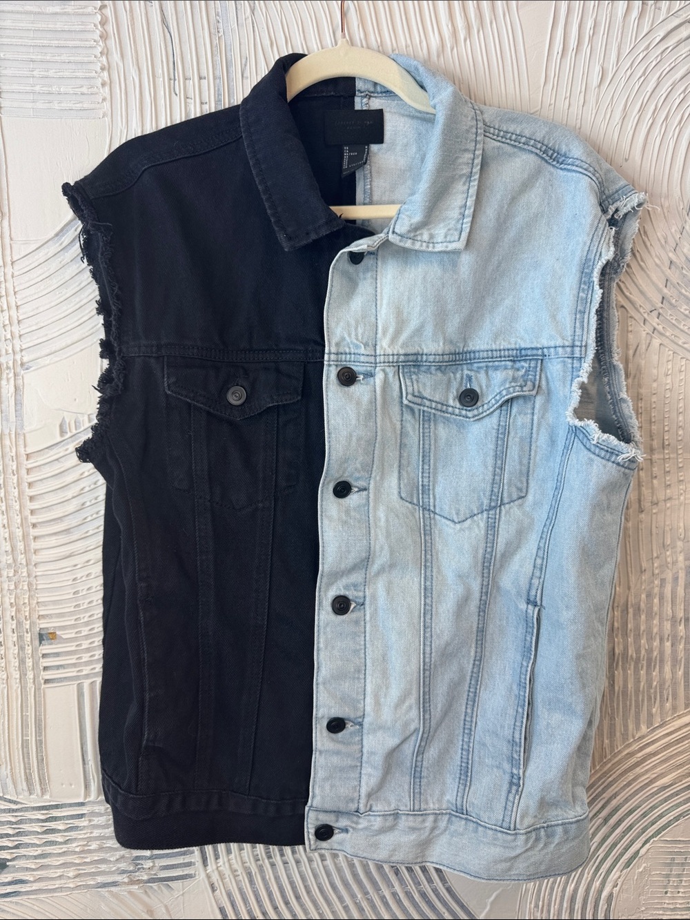 Forever 21 Two-Tone Denim Vest in Black & Light Blue N0492